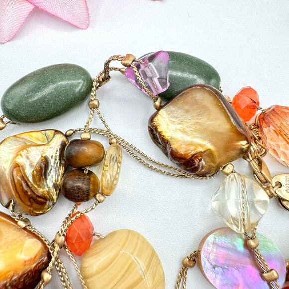 Lia Sophia Maggie Shell Gemstone Glass Bead Long Station Necklace Boho Beach 38” - Picture 5 of 14